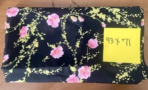 Vintage polyester or Poly Blend Black Pink Floral Roses sewing Fabric 43x71 - Picture 1 of 2