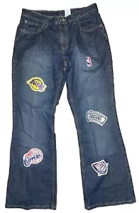 Jordache Womens NBA Patches Blue Jean Denim Long Size 11/12 - Picture 1 of 4
