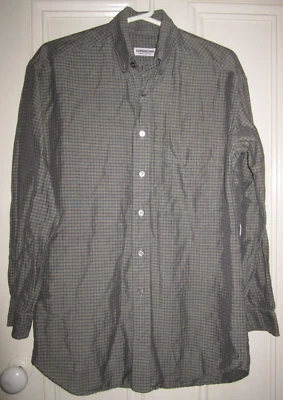 Lorenzini Barneys 纽约灰褐色和灰色格子纽扣领衬衫,男式 S 码 — 第 1/4 张图片