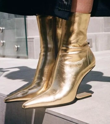 Jeffrey Campbell натуральной кожи золотой геометрический каблук вкратце ботинки Туфли Sz9/8 - Изображение 1 из 4