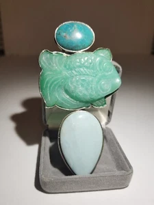 Amy Kahn Russell .925 Stone Fish Brooch Pendant - Picture 1 of 3