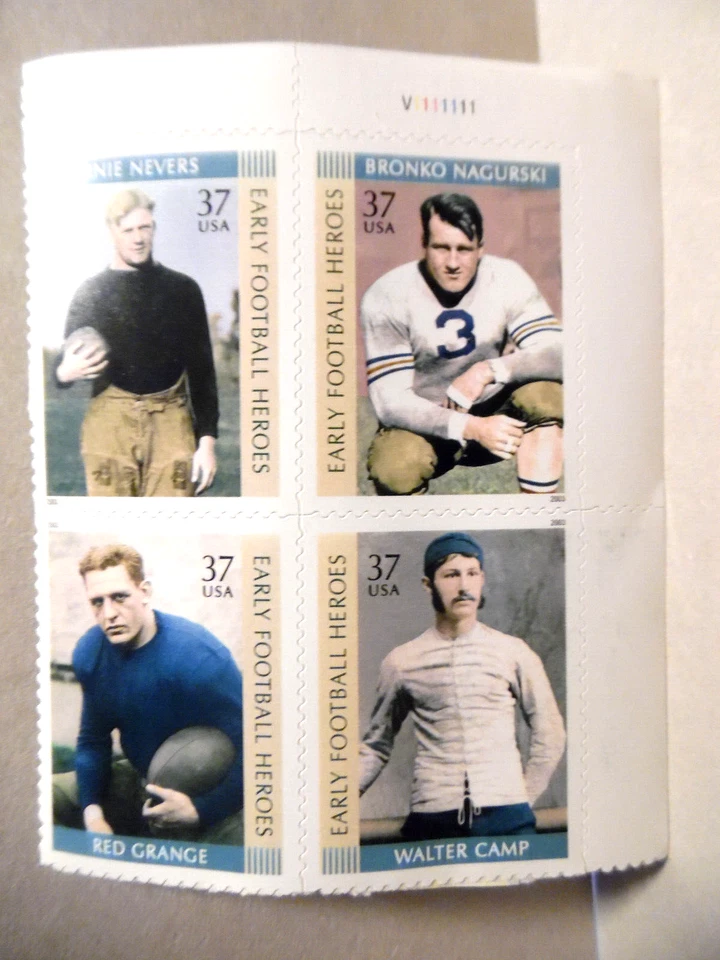 SCOTT STAMPS # 3808 - 3811 EARLY HEROS OF FOOTBALL 37 CENT PLATE BLOCK - MNH - Image 1 of 1