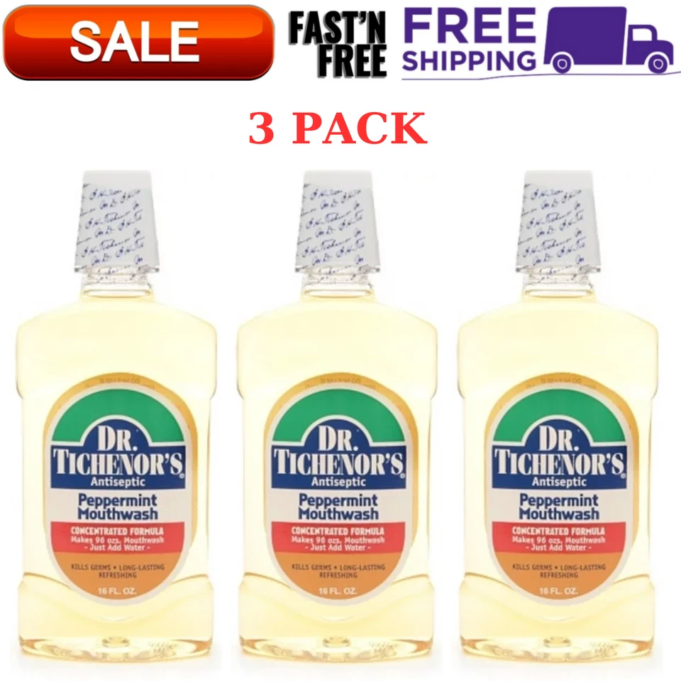 (3 PACK) Dr. Tichenor's Peppermint Mouthwash, All Natural, Concentrate, 16 fl oz - Image 1 of 4