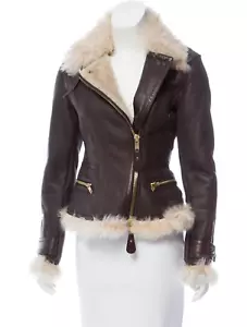 Burberry Brit Newgrove Shearling Moto Jacket US 4, IT38, GER 34 Retail $3,135.00 - Picture 1 of 14