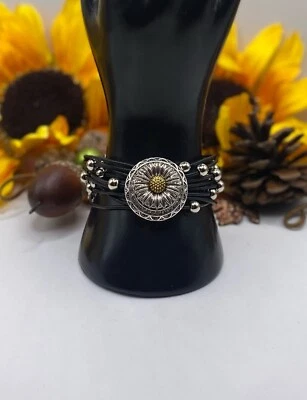 Sparkling Black Snap Jewelry Bracelet with silver balls & Sunflower Snap! VIDEO! - Image 1 of 4