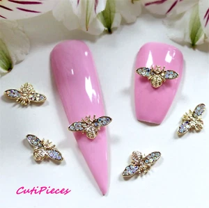 3D Nail Art Gold Bumble Bees Flying Wings Silver AB Rhinestone Metal Alloy Craft - Picture 1 of 4