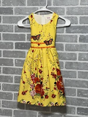 Sunny Fashion Girls SZ 6 Yellow Sleeveless Floral Butterfly Dress Preowned - Image 1 of 4