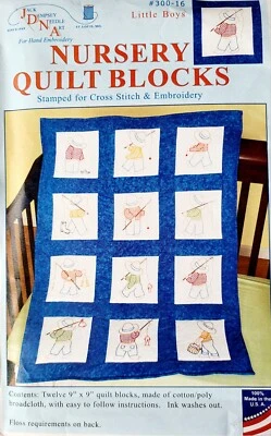 New Jack Dempsey Stamped Embroidery 12-9" x 9" Squares Little Boys Fishing  - Image 1 of 3