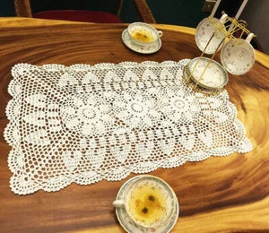 40x70cm Vintage Hand Crochet Lace Doily Rectangle Table Runner Mat Dresser Scarf - Picture 1 of 8