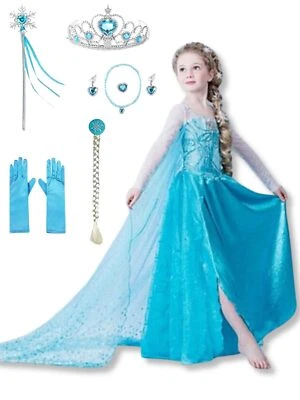 Deguisement Reine Des Neiges Enfant Elsa Robe de Princesse Fille Costume avec... - Photo 1/4