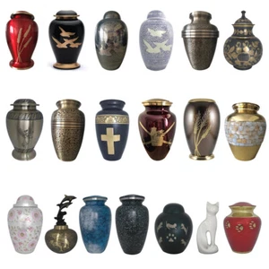 LARGE ADULT BRASS AND ALUMINIUM & PET Cremation URNS FOR ASHES - Picture 1 of 13