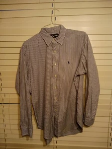 Ralph Lauren Men's Button Up Long Sleeve Navy Blue And White Stripe Size 16.5... - Picture 1 of 5