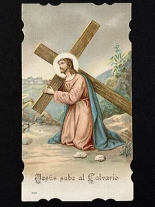 carta sacra cromolitografia santino immagine pieuse "GESÙ SUBE AL CALVARIO" - Foto 1 di 2
