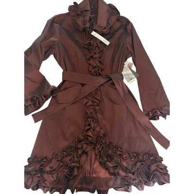 Dons Collection Ruffle Trench Coat Long Jacket Taffeta Fancy Dress Coat NWT Med. - Image 1 of 4