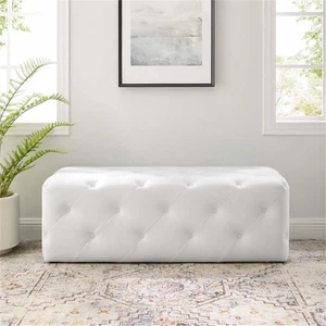 Pemberly Row 16.5" Modern Faux Leather Button Tufted Entryway Bench in White - Picture 1 of 9