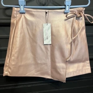 Strut & Bolt Faux Leather Wrap Mini Skort Women's Small Pink Tie Waist - Picture 1 of 5