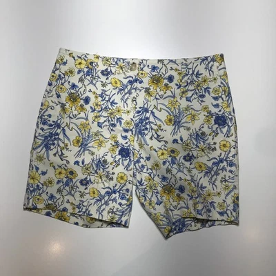 Pantalones Cortos Talbots Mujer 8 Chino Relajado 7" Azul Amarillo Vid Estampado Floral Longline Foto 1 de 4