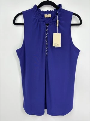 Top elástico con volantes sin mangas Elie Tahari púrpura grande NUEVO Foto 1 de 4