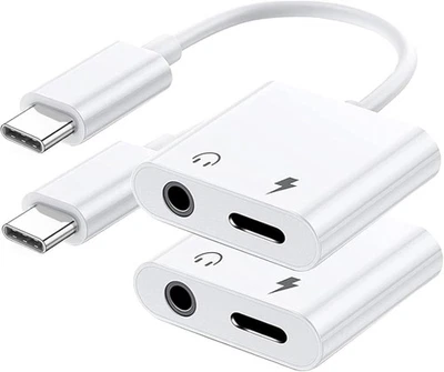 2 Pack USB C to 3.5mm Aux Jack Dongle Headphone Charger Adapter for iPhone 16/15 - Image 1 of 4