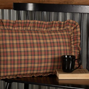 VHC Brands Rustic 14"x22" Pillow Tan Crosswoods Cotton Plaid Bedroom Decor - Picture 1 of 6