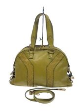 Authentic YVES SAINT LAURENT hand bag leather green gold hardware