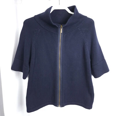 Sudadera suéter Talbots para mujer grande azul marino cremallera completa cuello falso manga 3/4 Foto 1 de 4