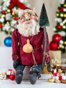 Primitive handgefertigte USA Weihnachten geformte tonrote Weihnachtsmannpuppe mit Kürbis 17 Zoll - Bild 1 von 4