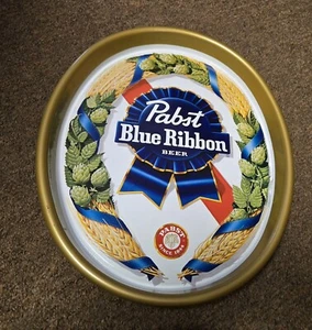 Bandeja de cerveza ovalada de metal PBR cinta azul Pabst vintage Milwaukee WI EXCELENTE ESTADO. - Imagen 1 de 4