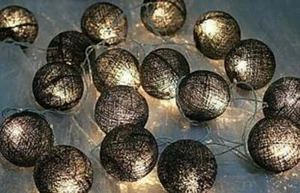 Black Noir 5cm Ball String Night LED Light Room Party Outdoor Event BATT PWR - Picture 1 of 8