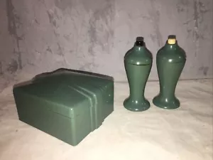 Vintage Carvanit Druckknopf Mechanischer Salz und Pfefferstreuer Set Grau Blau 3,5" - Bild 1 von 5