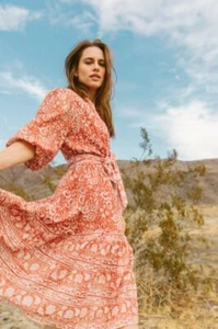 CLEOBELLA Sara Floral Tunic Ruffle Midi 100% Cotton Dress Boho Cottagecore S 6 - Picture 1 of 10
