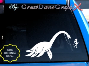 Girl Walking a Plesiosaurus -Vinyl Decal Sticker -Color Choice -HIGH QUALITY - Picture 1 of 2