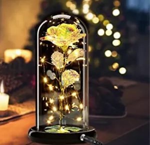 Forever Galaxy Lighted Rose Flower Gift for Women, Beauty Led Rose Lamp in Glass - Picture 1 of 7