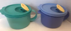 Set Of 2 ~ Tupperware 16oz Soup Mugs #3155B-2 (bl) & -3 (gr) w/Rocker Lids EUC - Picture 1 of 4