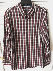 IZOD Size Large Red Tartan Plaid 100% Cotton Button Down Dress Shirt - Picture 1 of 2