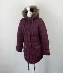 Joules Belmont Parka Coat Mulled Wine Faux Fur Down Feather Sz 8 UK Ladies - Picture 1 of 18