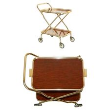 MID CENTURY FOLDING ROSEWOOD BRASS 1950'S DRINKS TROLLEY WITH REMOVABLE TRAYS