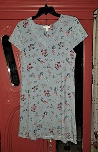 Charter Club Intimates Nightgown Medium Cottagecore Blue Floral Lace Sleeves - Picture 1 of 7