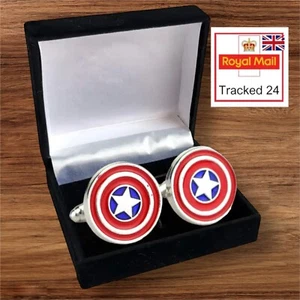 Captain America Superhero Cufflinks Suit French Business Gift IN A CUFFLINK BOX - Picture 1 of 5