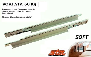 GUIDE SCORREVOLI a Sfera AMMORTIZZATE con STAFFE a L Portata 60kg Estraz. Totale - Foto 1 di 4