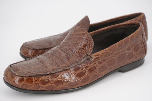 $2.900 SCARPE MOCASSINI DRIVER PRADA 8.5 PELLE MARRONE COCCODRILLO