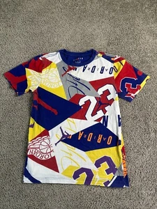 Nike Air Jordan Shirt Boys XL Multicolor AOP Jumpman Retro Logos Short Sleeve * - Picture 1 of 12
