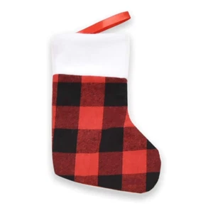 Christmas Stocking Buffalo Plaid Faux Fur Trim Red Black Checked 7 Inch - Picture 1 of 6