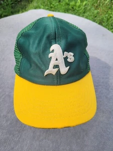 Vintage Oakland Athletics Snapback Cap Hat Mesh MLB Green Yellow - Picture 1 of 5