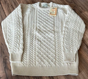 Carraig Donn Sweater Irish Wool Fisherman Cable Hand Knit Sz 42 New With Tags - Picture 1 of 11