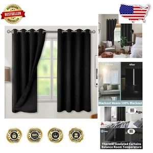 Double Layer Thermal Insulated Blackout Curtains 52x63 - Noise Reducing Panels - Picture 1 of 11