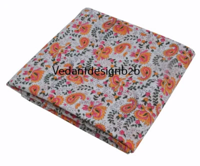 Indian 3 Yard Cotton Handcrafted Hand Block Floral Print Multicolor Fabric - Image 1 of 4