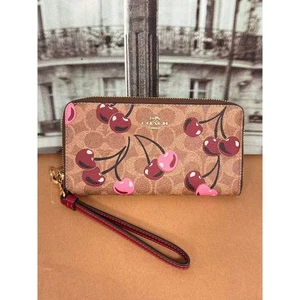 Coach CZ328 Long Zip Around Wallet In Signature Canvas With Cherry Print  - Picture 1 of 5