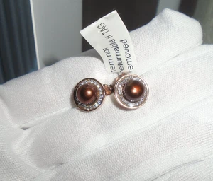 JTV Rosegold über Sterlingsilber Halo Ohrstecker Perle & CZ - Bild 1 von 9