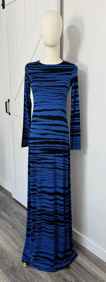 Maxi Vestido Rachel Pally Talla Xs Tormentoso Pintado Cobalto Rayas Manga Larga Modal Foto 1 de 4